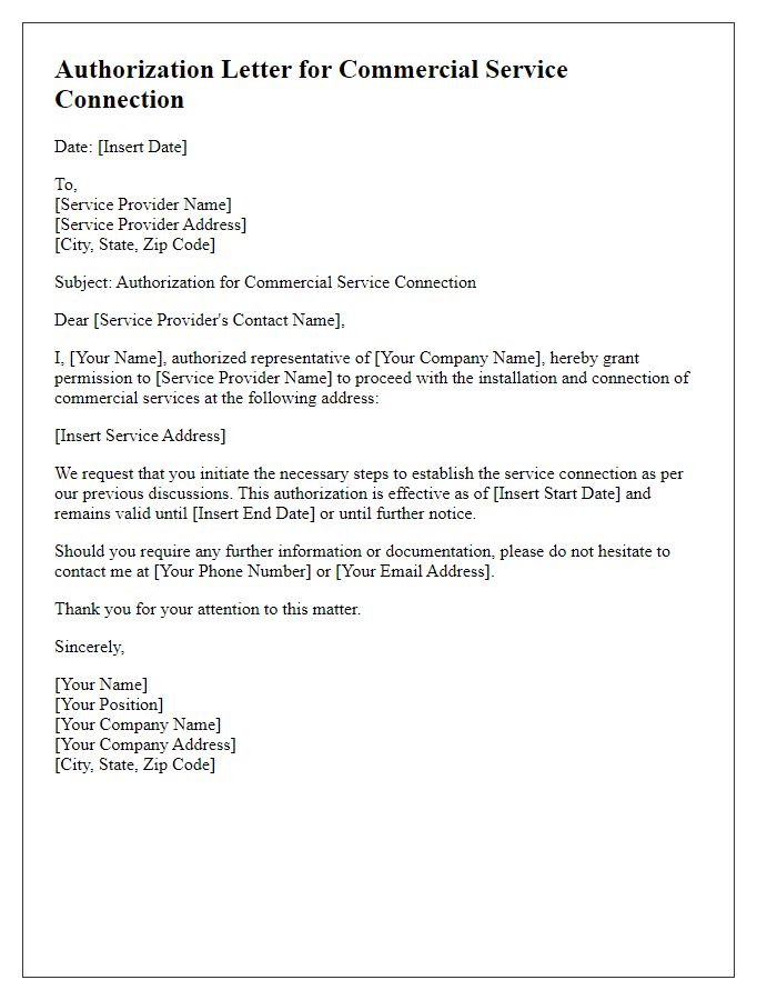 Letter template of authorization for commercial service connection