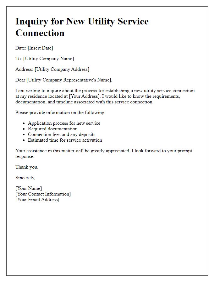 Letter template of inquiry for new utility service connection