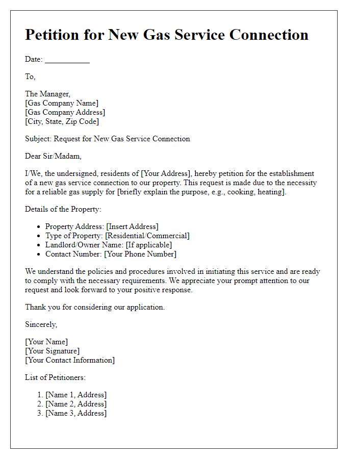 Letter template of petition for new gas service connection