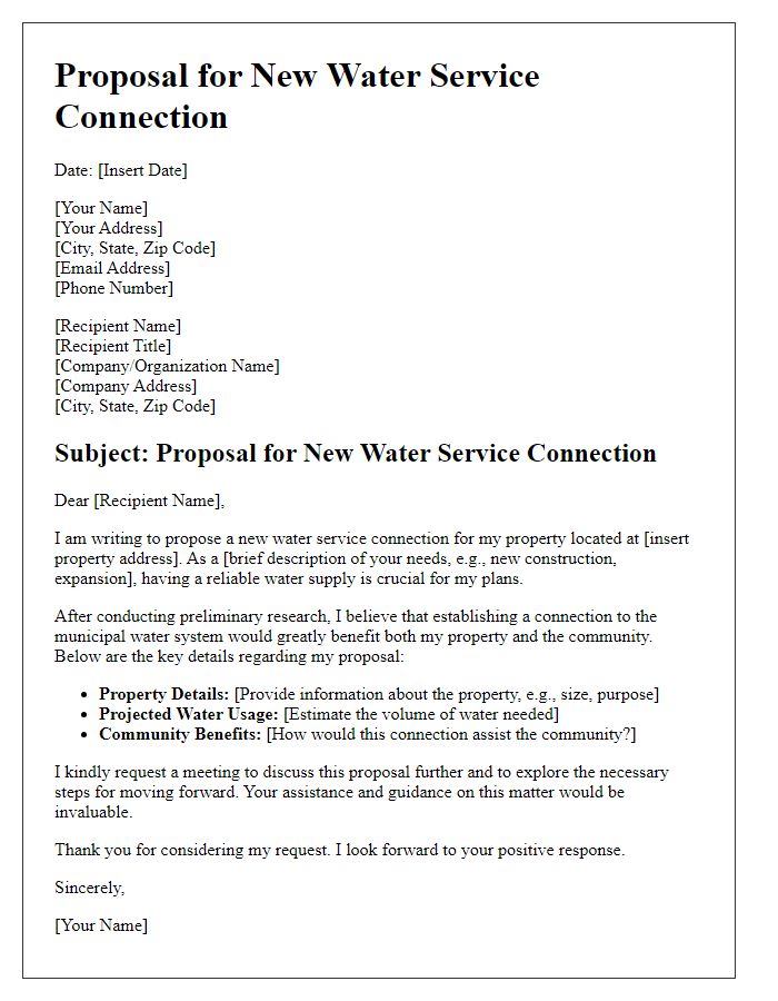 Letter template of proposal for new water service connection