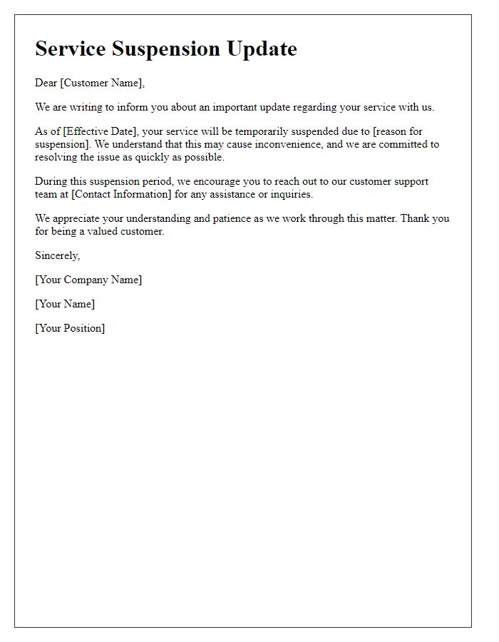 Letter template of service suspension update