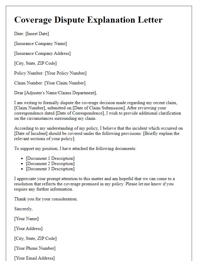 Letter template of coverage dispute explanation to insurance company