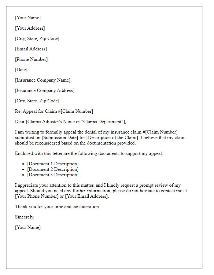 Letter template of documentation submission for insurance claim appeal