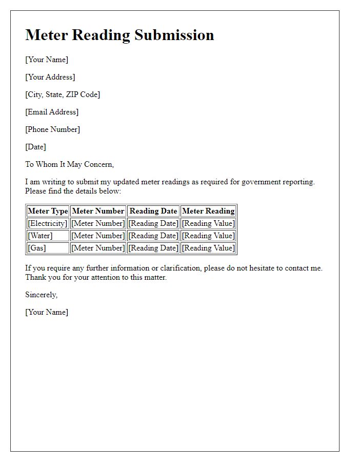 Letter template of updated meter reading submission for government reporting