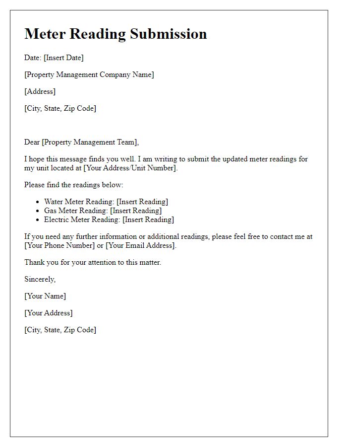 Letter template of updated meter reading submission for property management