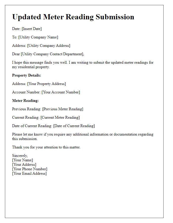 Letter template of updated meter reading submission for residential properties