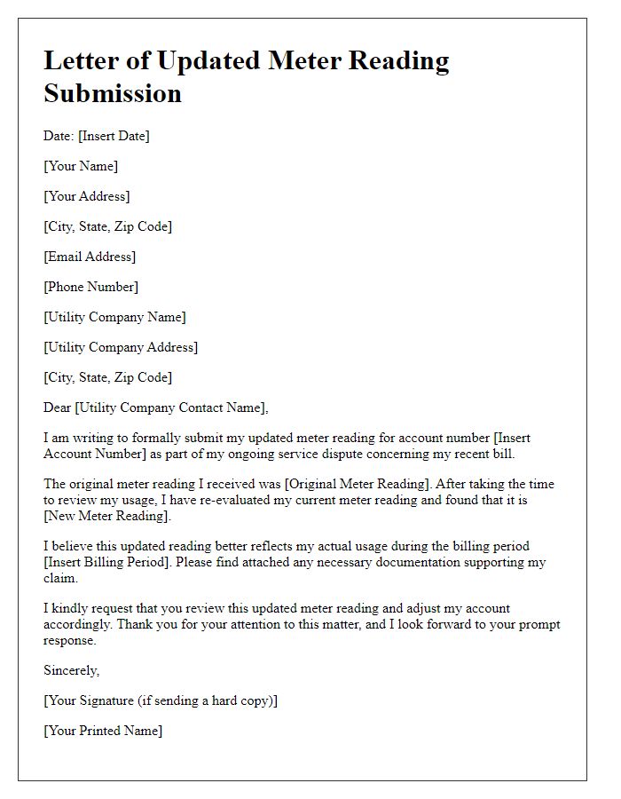 Letter template of updated meter reading submission for service disputes