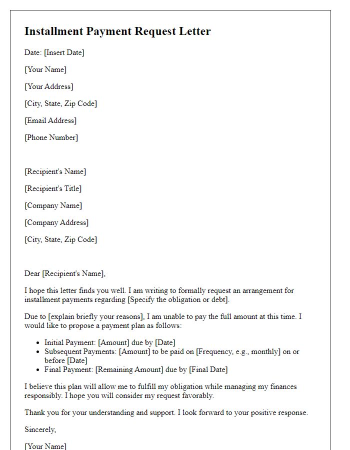 Letter template of installment payment request