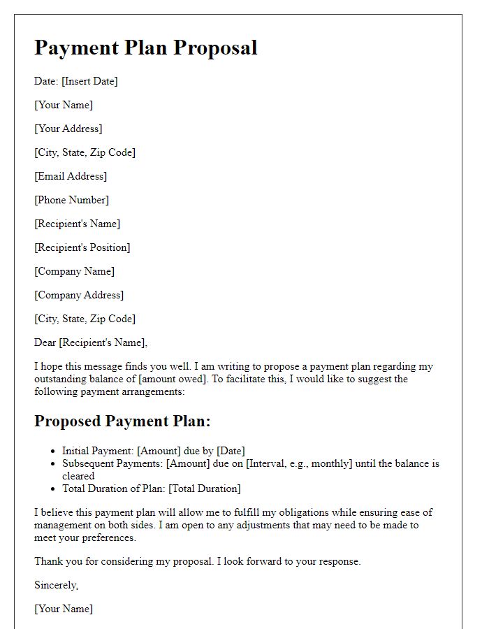 Letter template of payment plan proposal details