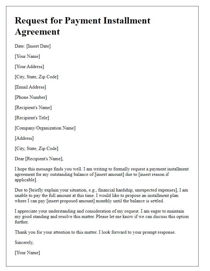 Letter template of request for payment installment agreement