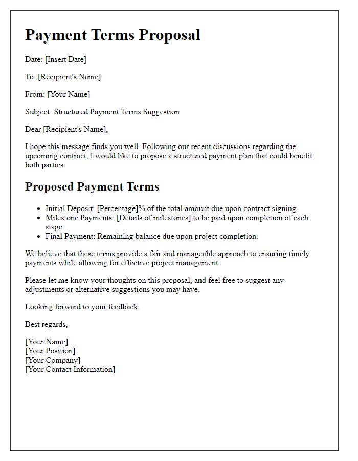 Letter template of structured payment terms suggestion