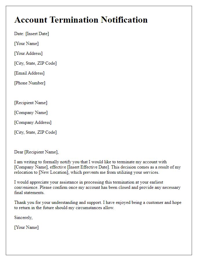 Letter template of account termination due to relocation