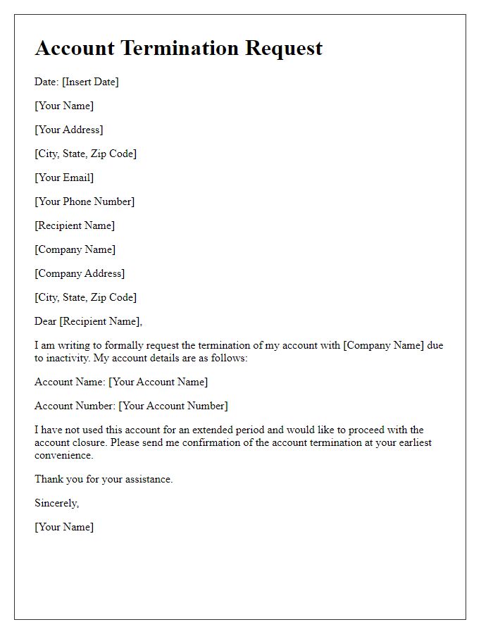 Letter template of account termination request for inactive accounts