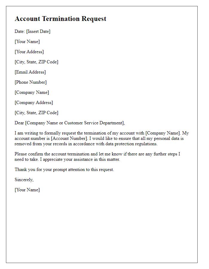 Letter template of formal account termination request