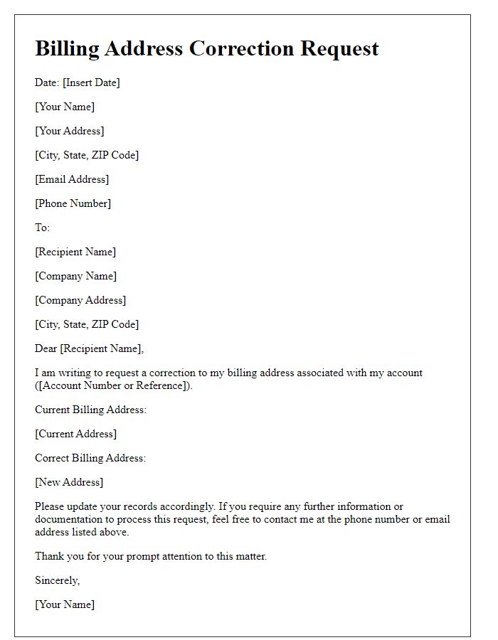 Letter template of billing address correction request.