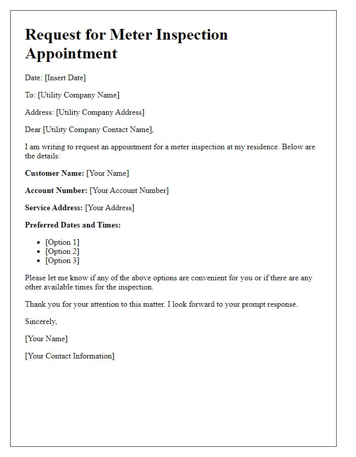 Letter template of booking a meter inspection appointment.