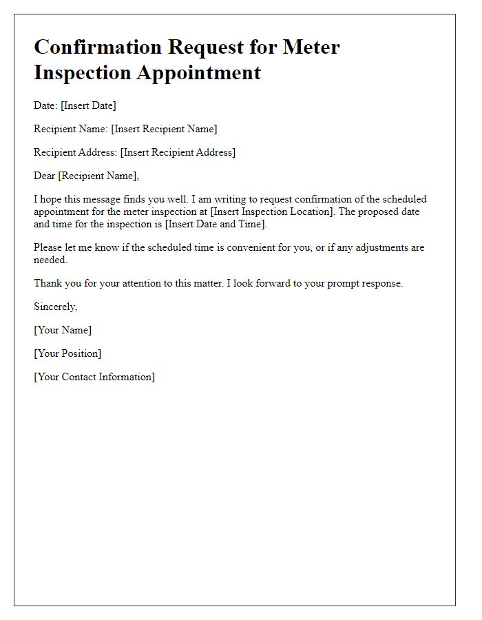 Letter template of confirmation request for meter inspection appointment.