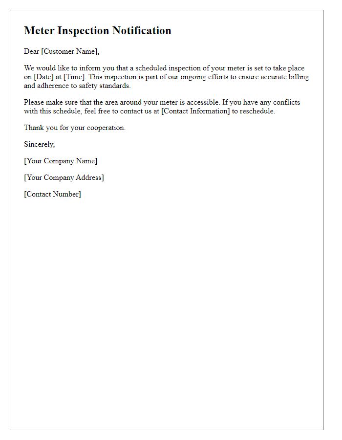 Letter template of notification for meter inspection scheduling.