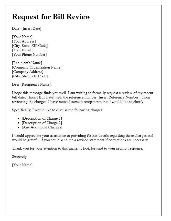 Letter template of Request for Bill Review