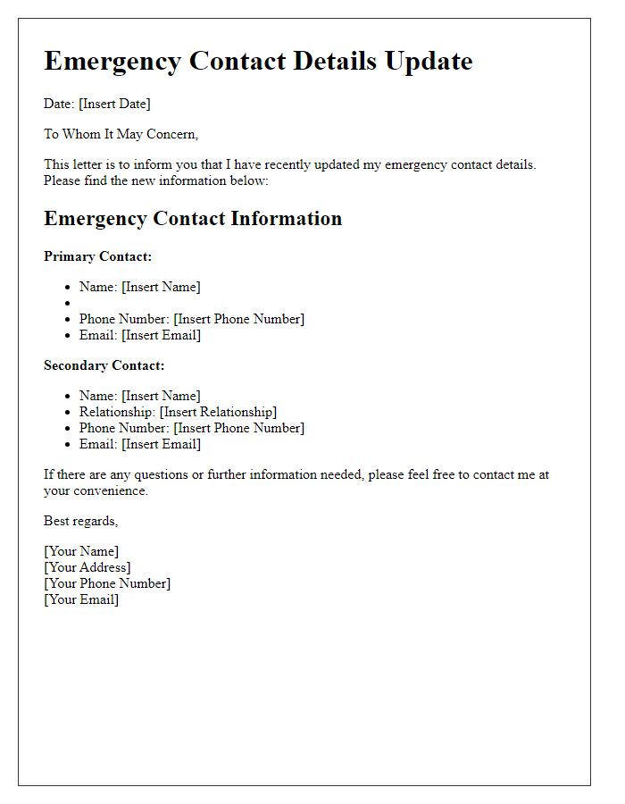 Letter template of emergency contact details refresh