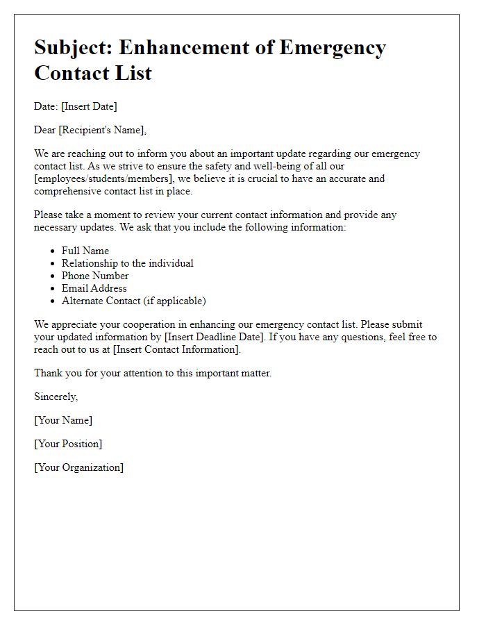 Letter template of emergency contact list enhancement