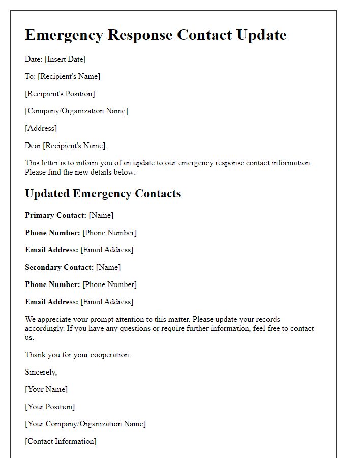 Letter template of emergency response contact update