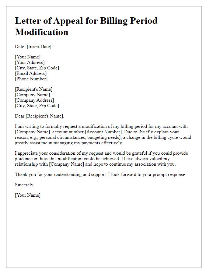 Letter template of appeal for billing period modification