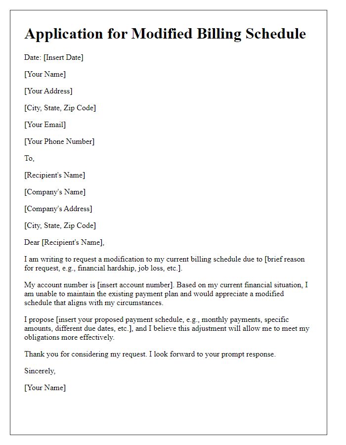 Letter template of application for modified billing schedule