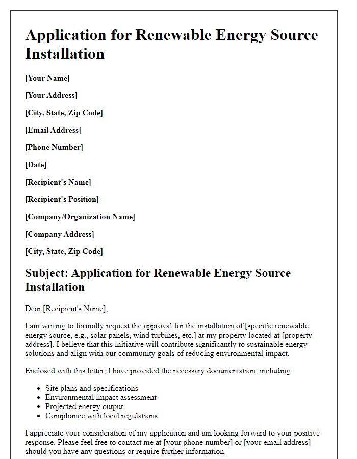 Letter template of renewable energy source application