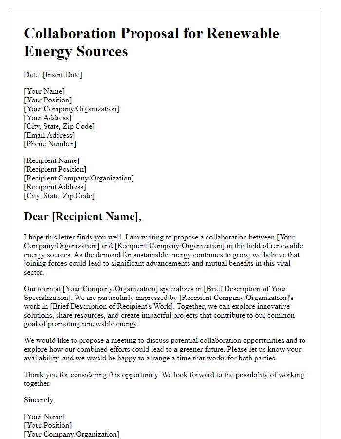 Letter template of renewable energy source collaboration proposal