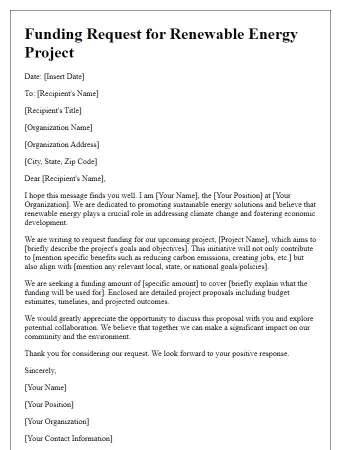 Letter template of renewable energy source funding request