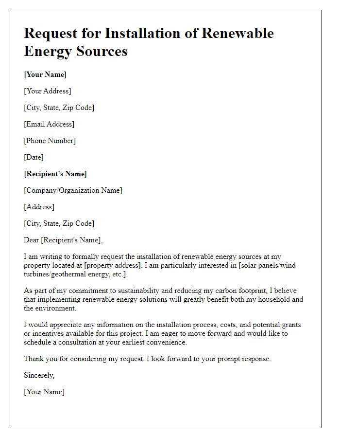 Letter template of renewable energy source installation request