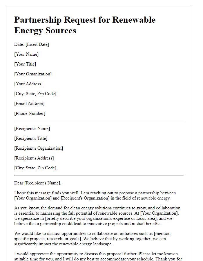 Letter template of renewable energy source partnership request