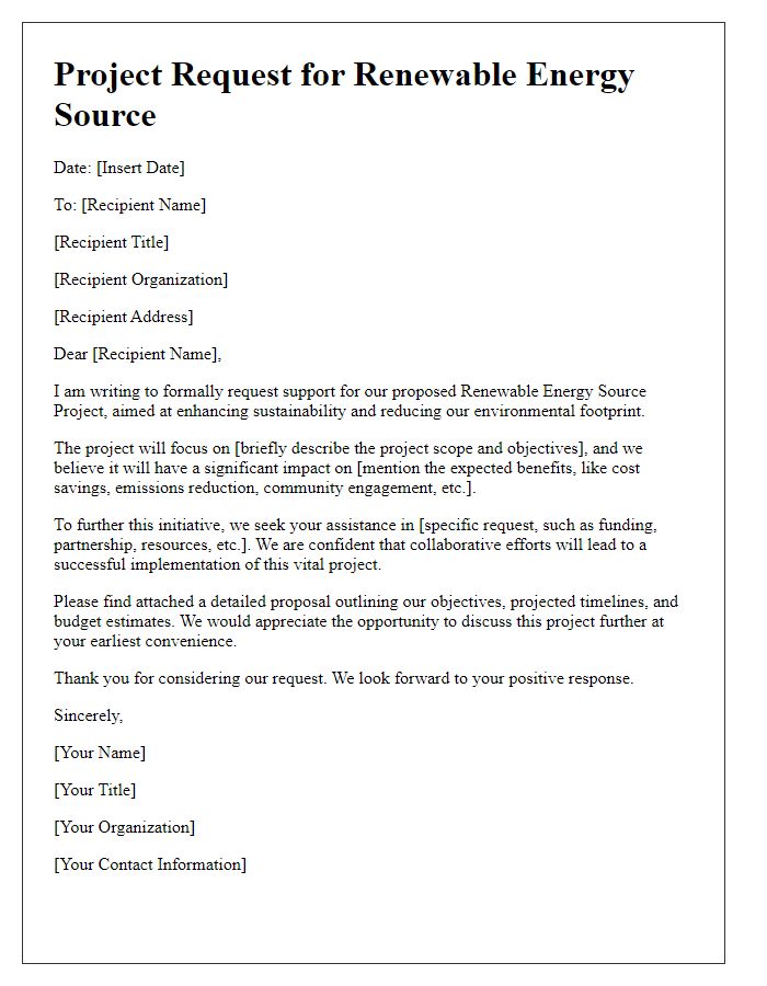 Letter template of renewable energy source project request