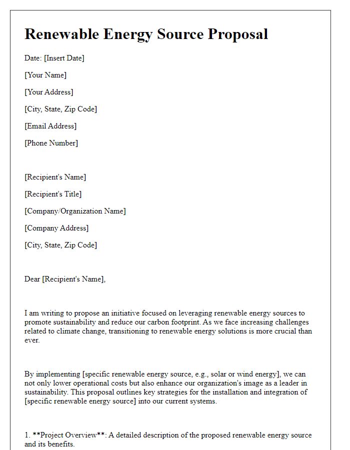 Letter template of renewable energy source proposal