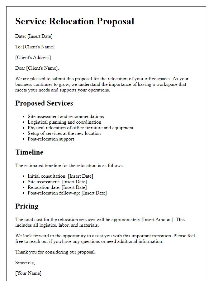 Letter template of service relocation proposal for office spaces