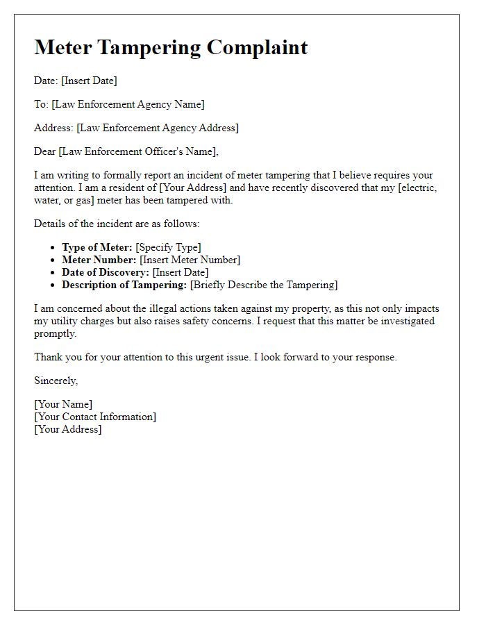 Letter template of meter tampering complaint for law enforcement