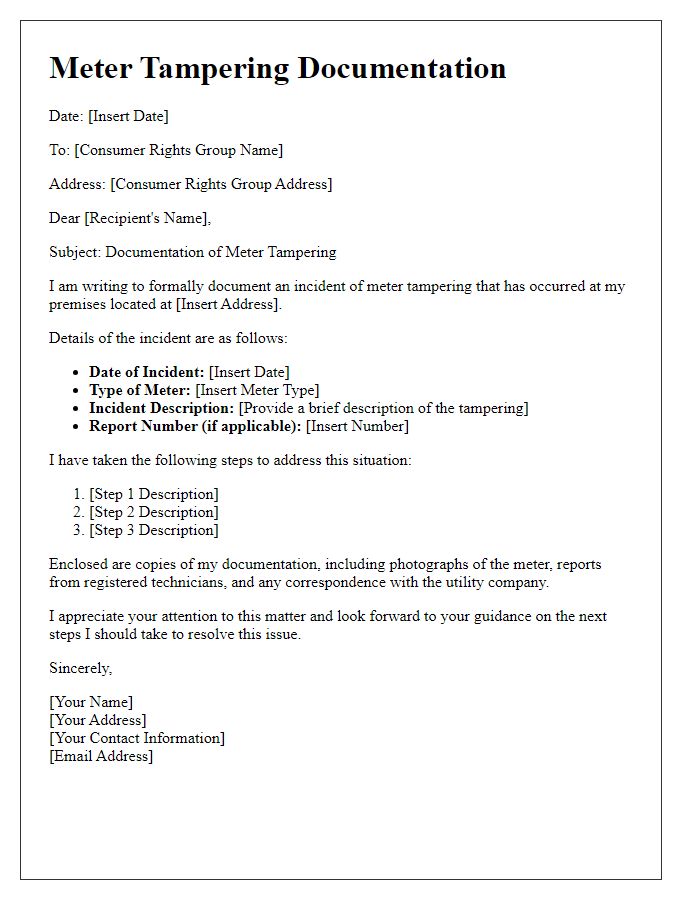 Letter template of meter tampering documentation for consumer rights group