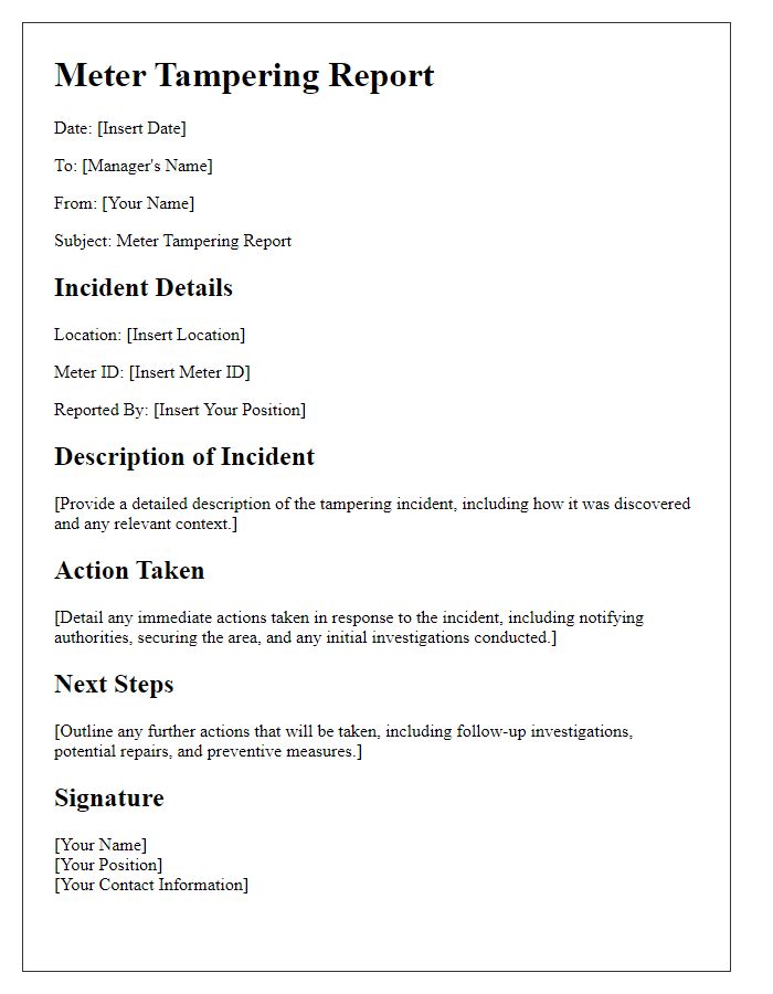 Letter template of meter tampering reporting for internal company records