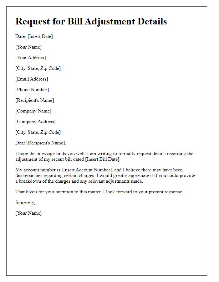 Letter template of request for bill adjustment details