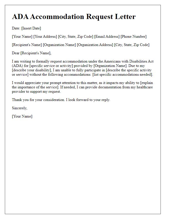 Letter template of ADA accommodation request for public services.