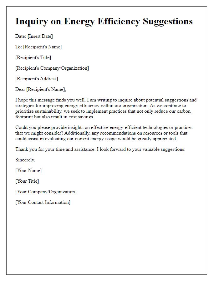 Letter template of energy efficiency suggestions inquiry