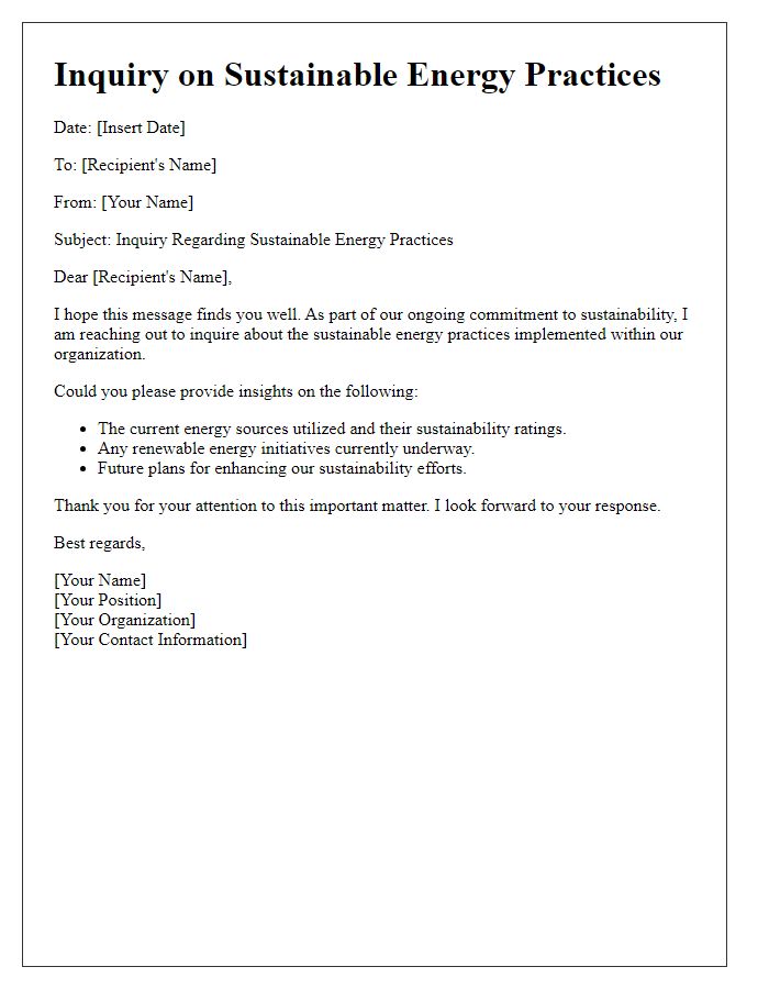 Letter template of sustainable energy practices question