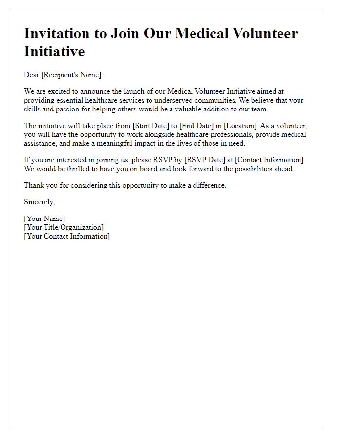 Letter template of invitation to join medical volunteer initiative.