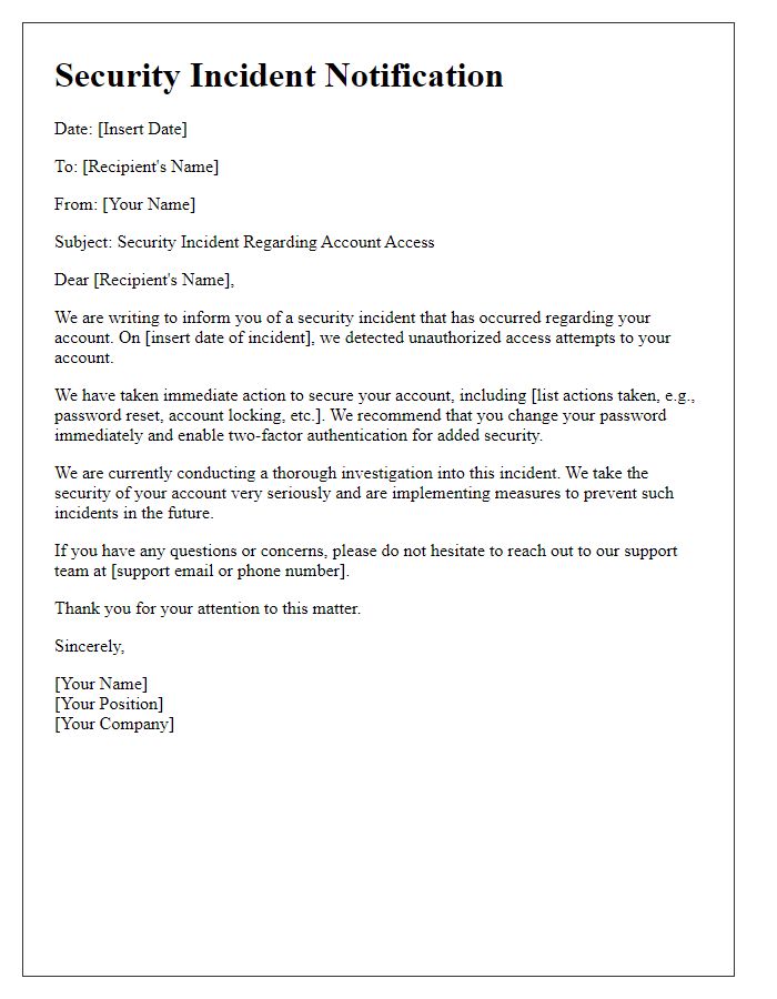 Letter template of security incident regarding account access