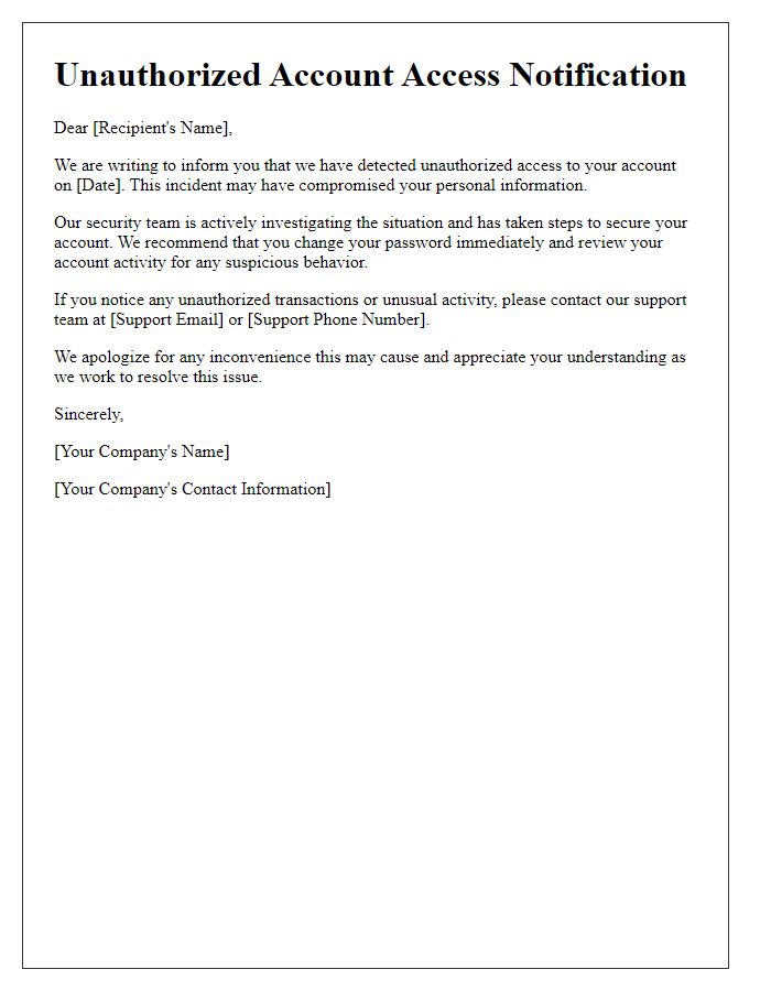 Letter template of unauthorized account access notification