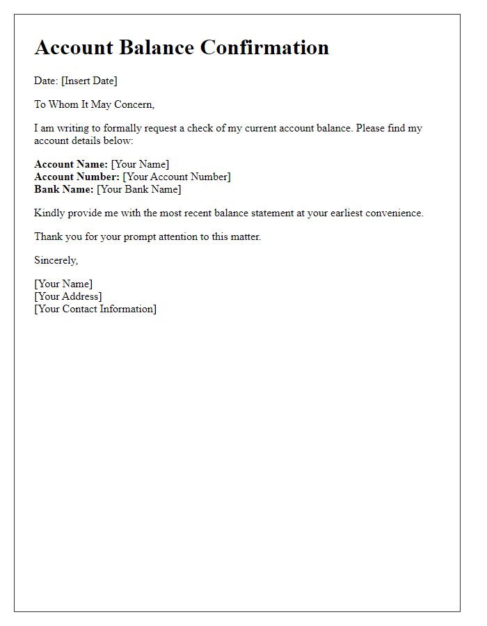 Letter template of account balance check