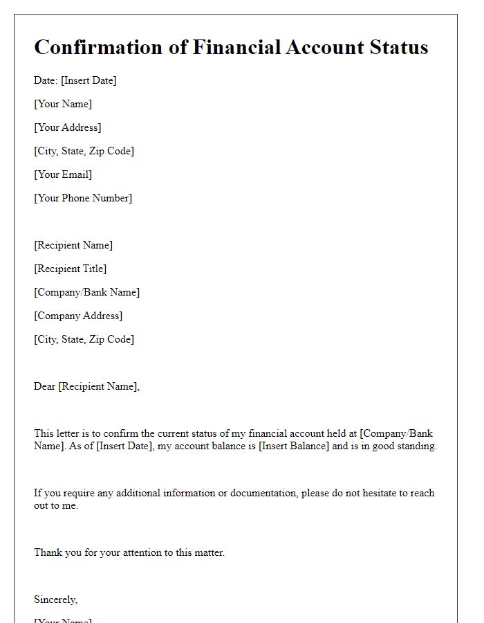 Letter template of confirmation of financial account status