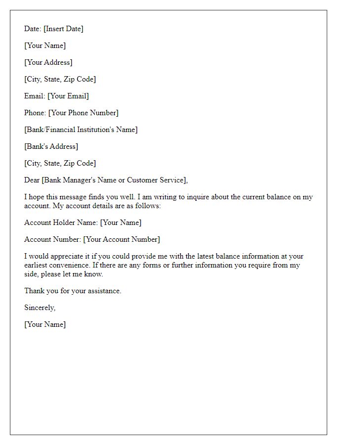 Letter template of inquiry for account balance details