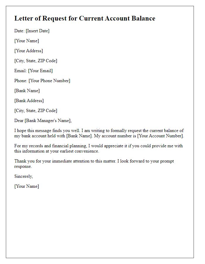 Letter template of request for current account balance